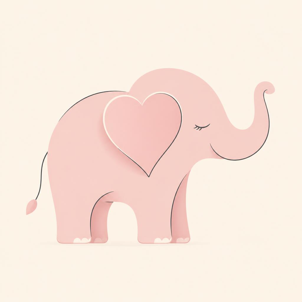 Illustration of a pink elephant with a heart-shaped ear